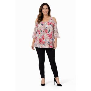 Cupio Shirt Boho Top Blouse Pink Floral Cold Shoulder Women's WOMAN'S Ex SMALL